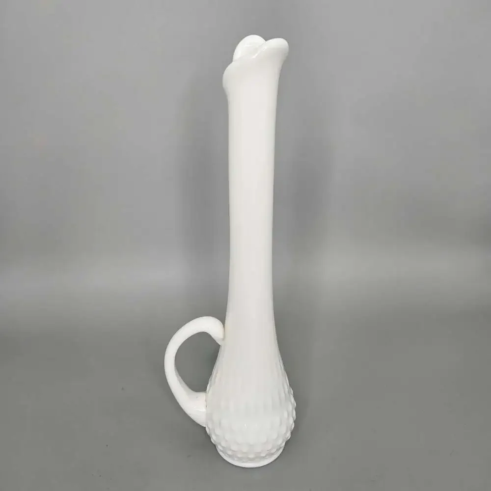 Vintage Fenton White Milk Glass Hobnail Swung Pitcher Vase